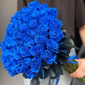 Букет из 51 синей розы Эквадор под ленту (70 см) в Пересвете