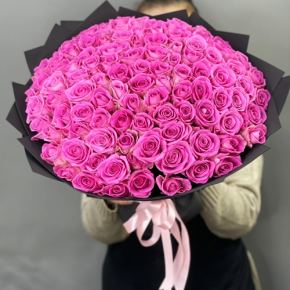 Букет 101 розовой розы Кения (40 см) в Пересвете