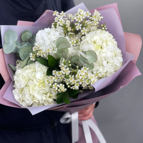 Букет "Суприм" из гортензий и хамелациума в Пересвете