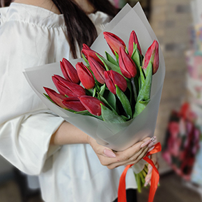 Букет из 15 красных тюльпанов в Пересвете