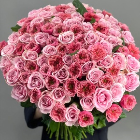 Нежный букет из 101 розы Риджентс парк и Аваланж микс  (70 см) в Пересвете