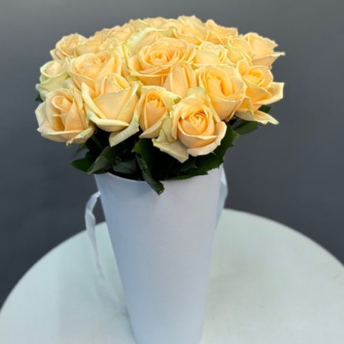 25 кремовых роз в конусе в Пересвете