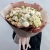 Букет "Шаганэ" из ранункулюсов, хризантем Момоко, озатамнуса, кустовых роз сорта Таня, эустом и гортензий в Пересвете